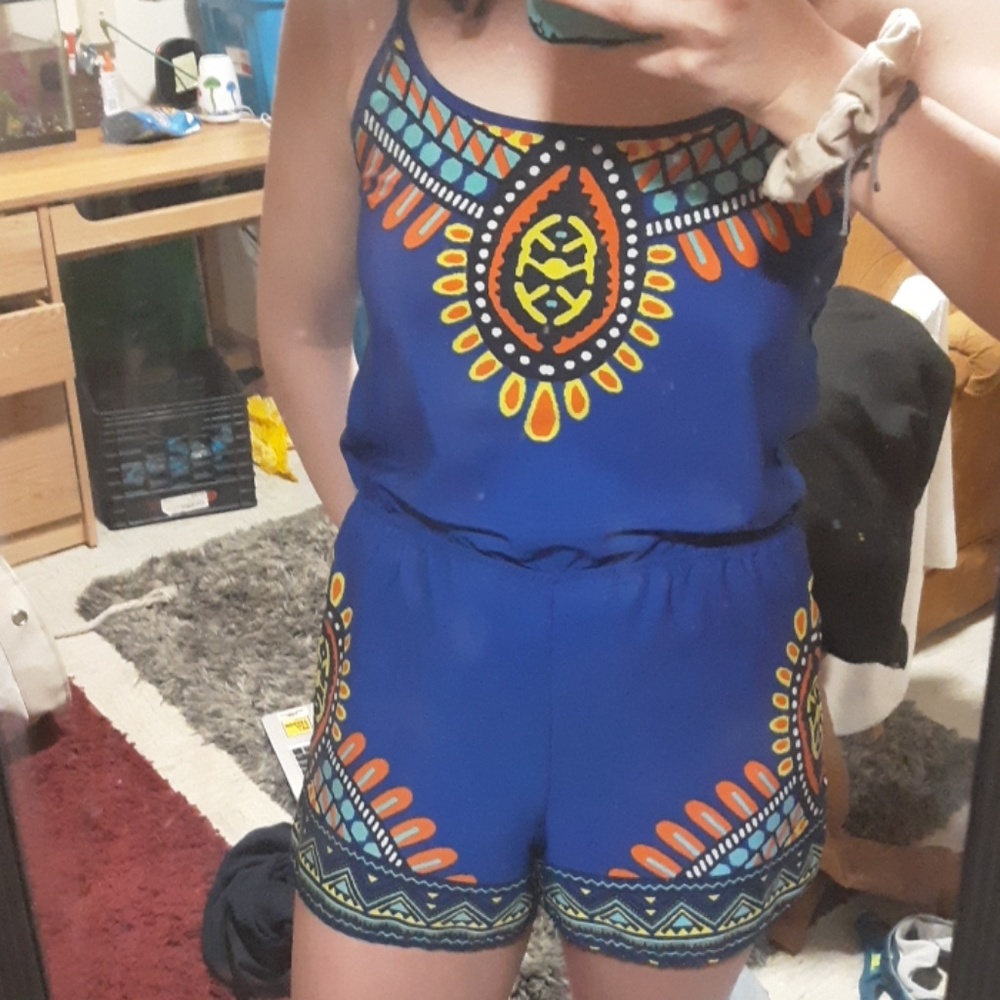 Blue summer spaghetti strapped romper